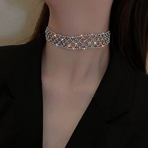 Missgrace Silver Rhinestones Sexy Shiny Choker Necklaces Dainty Cross Necklace